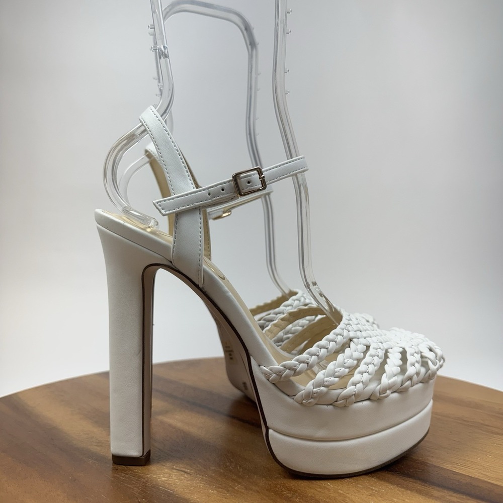 New Womens Jessica Simpson Inaia White Faux Leather Platform Heels Size 8.5 M
